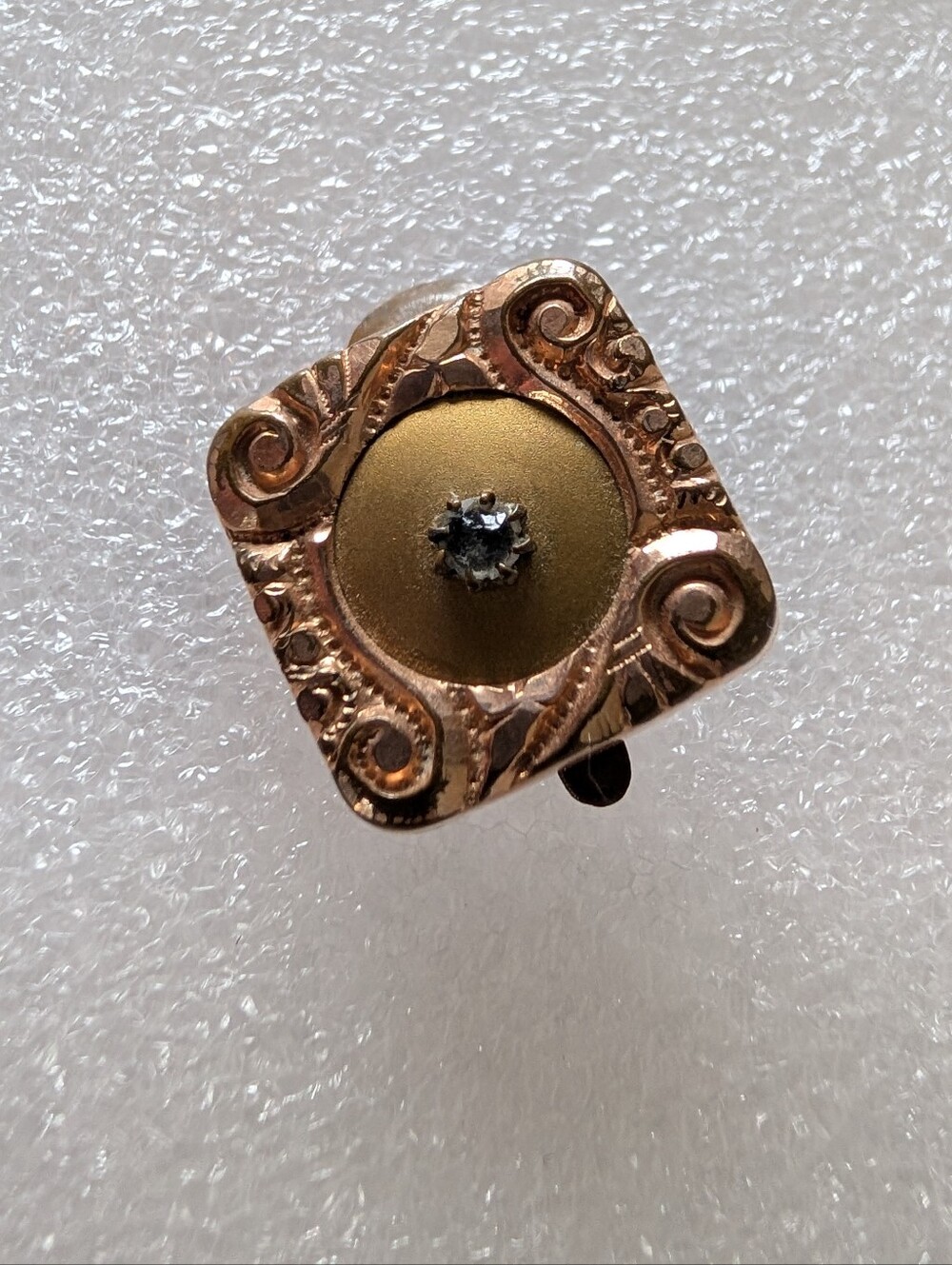 Vintage Gold-Tone Filigree Button with Clear Rhinestone